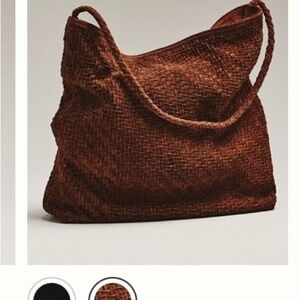 Anthropologie Bembien Sera Brown Woven Suede Tote Bag NWT NEW